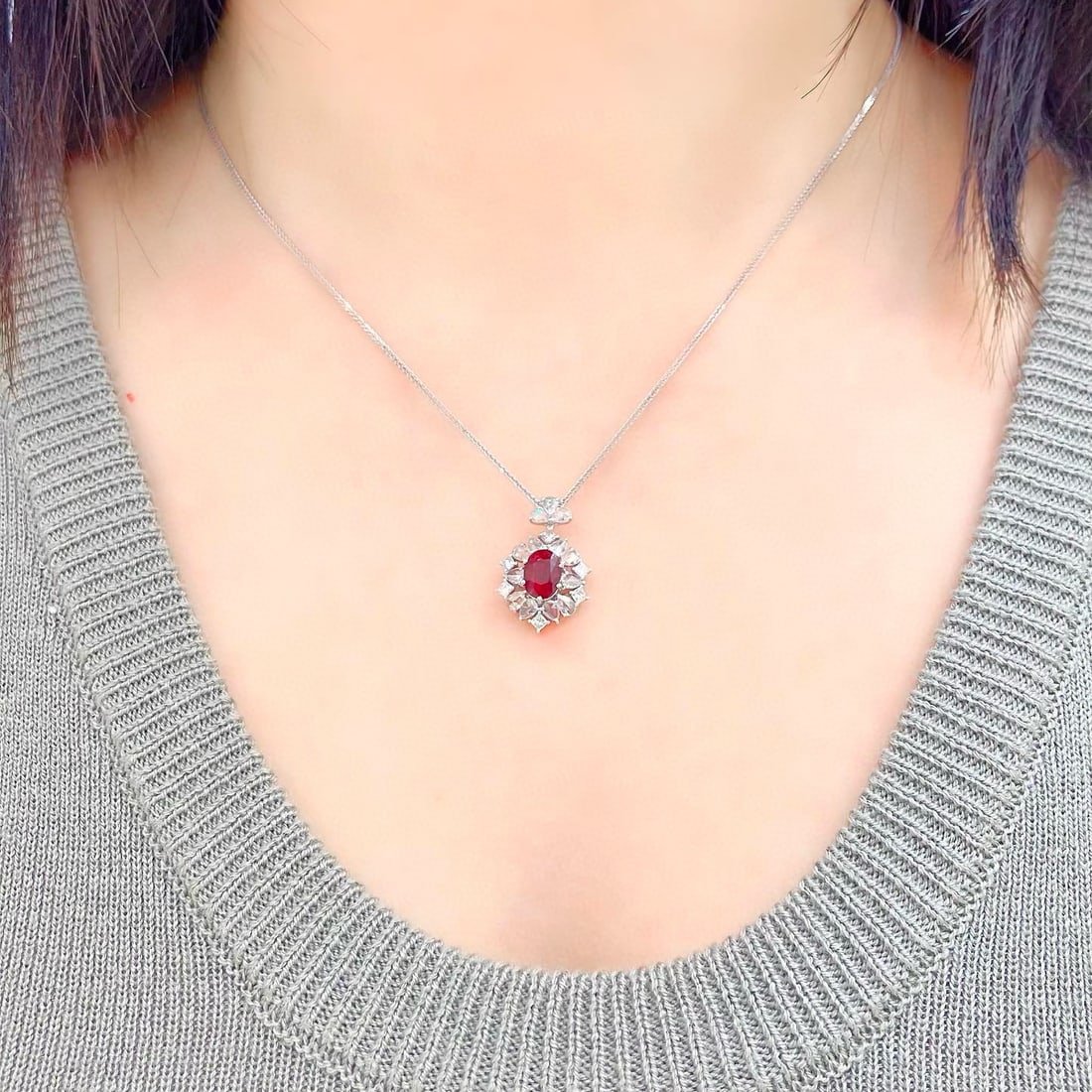 14k Gold 2.49 Ctw Natural Ruby & Diamond Pendant( Without Chain ) - 4