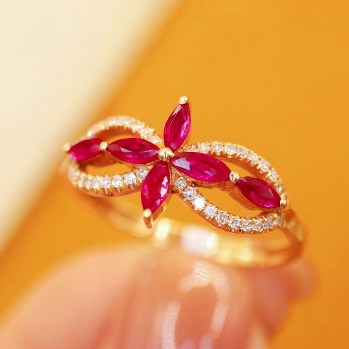 14k Gold 0.47 Ctw Vivid Red Natural Ruby & Diamond Ring - 4