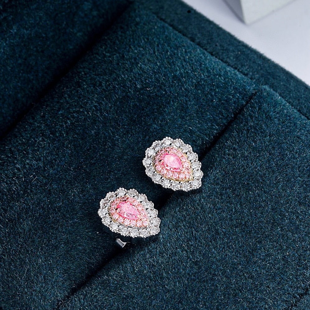 14k Gold 0.55 Ctw Natural Pink Diamond & Diamond Earrings - 2