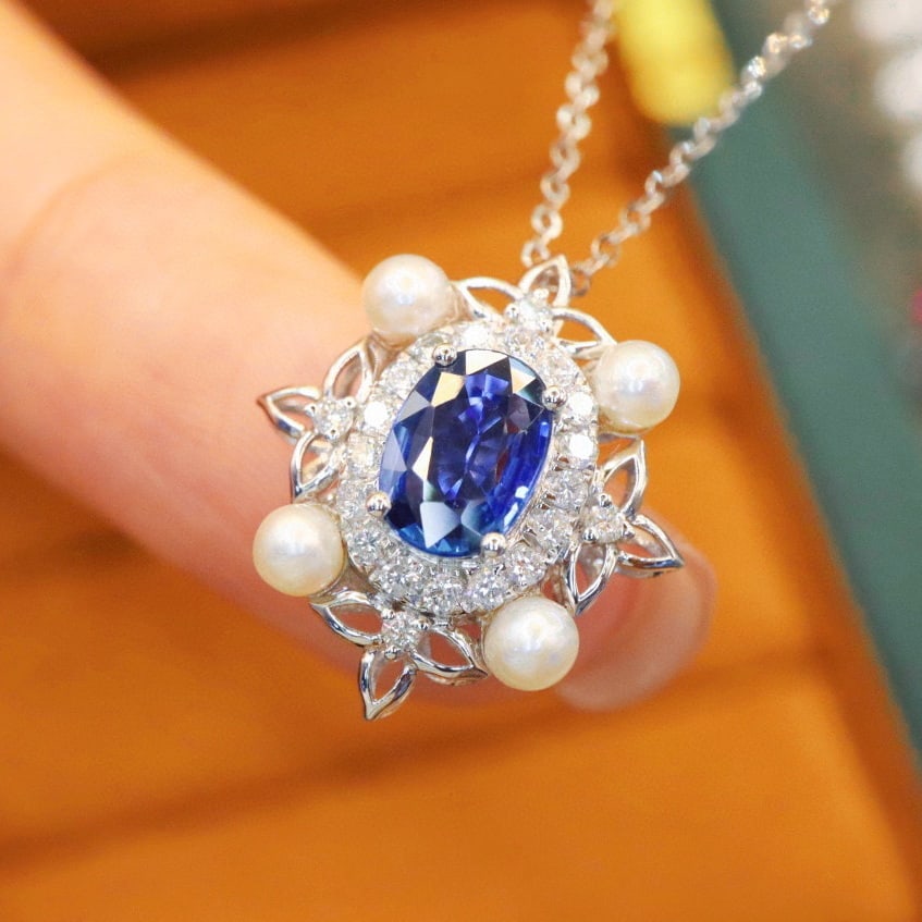 14k Gold 1.09 Ctw Natural Sapphire & Diamond Necklace - 2