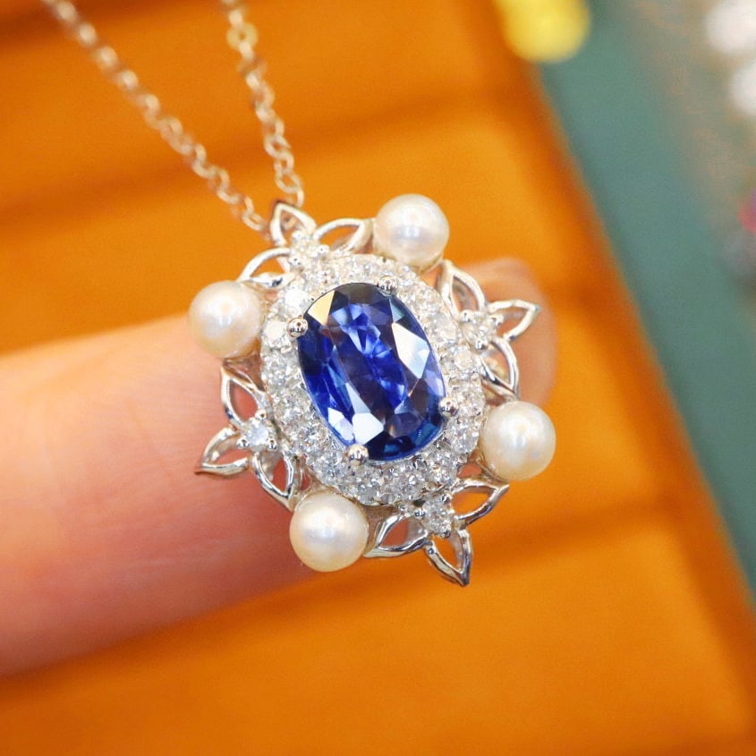 14k Gold 1.09 Ctw Natural Sapphire & Diamond Necklace - 4