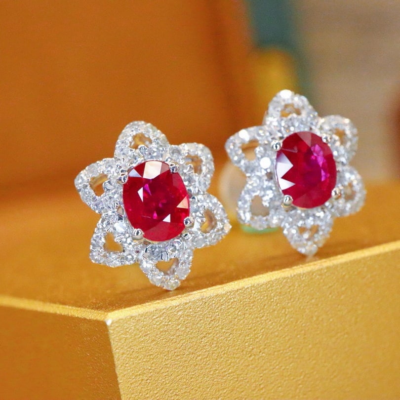 14k Gold 0.83 Ctw Natural Ruby & Diamond Earrings - 3