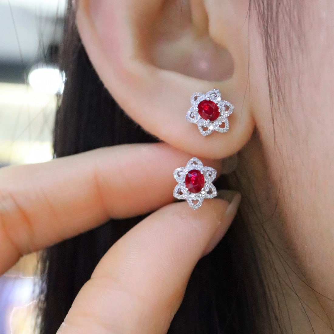 14k Gold 0.83 Ctw Natural Ruby & Diamond Earrings - 5