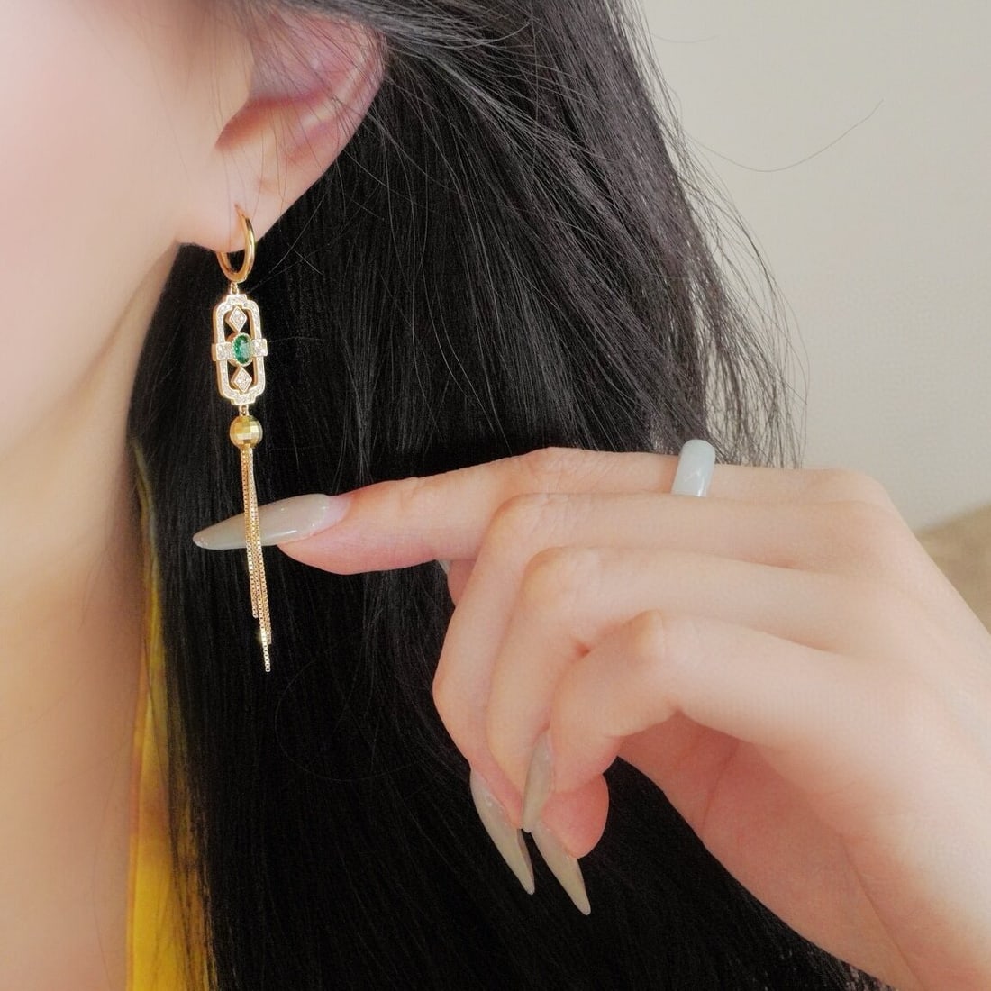 14k Gold 0.76 Ct Vivid Green Natural Emerald & Diamond Earrings - 5