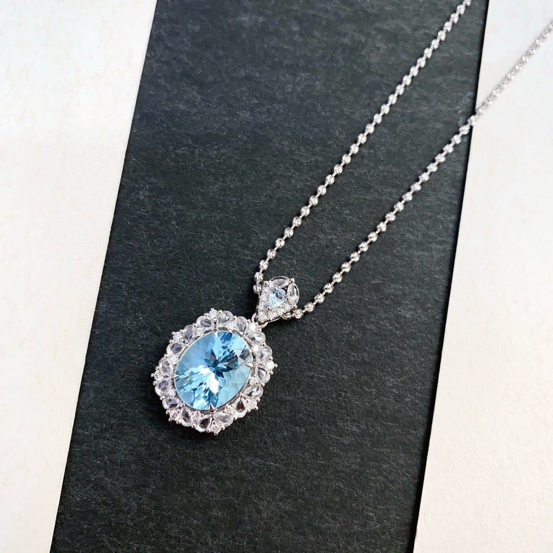 14k Gold 3.34 Ctw Natural Aquamarine & Diamond Pendant( Without Chain ) - 2