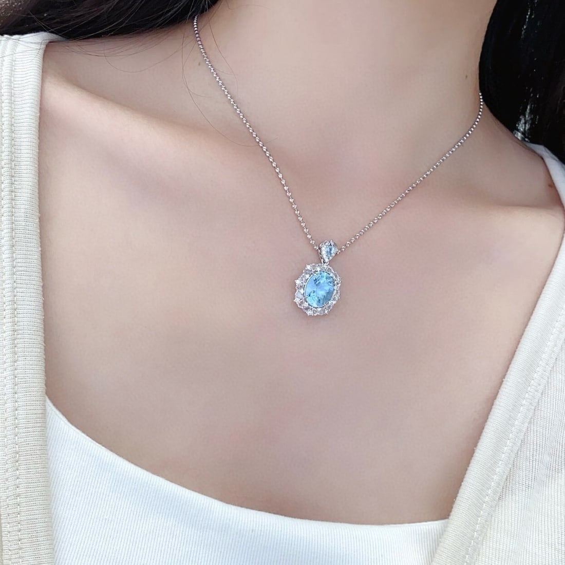 14k Gold 3.34 Ctw Natural Aquamarine & Diamond Pendant( Without Chain ) - 3