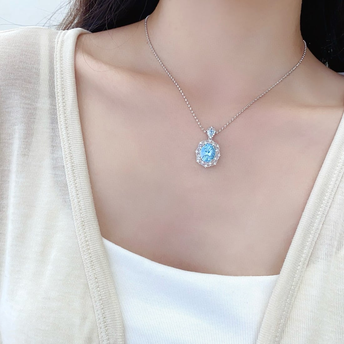 14k Gold 3.34 Ctw Natural Aquamarine & Diamond Pendant( Without Chain ) - 4