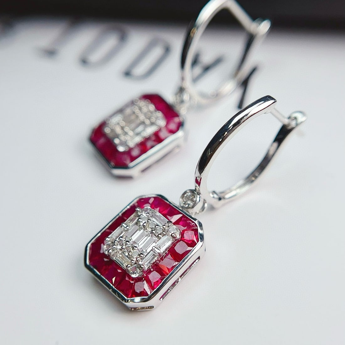 14k Gold 2.65 Ct Vivid Red Natural Ruby & Sapphire Earrings - 5