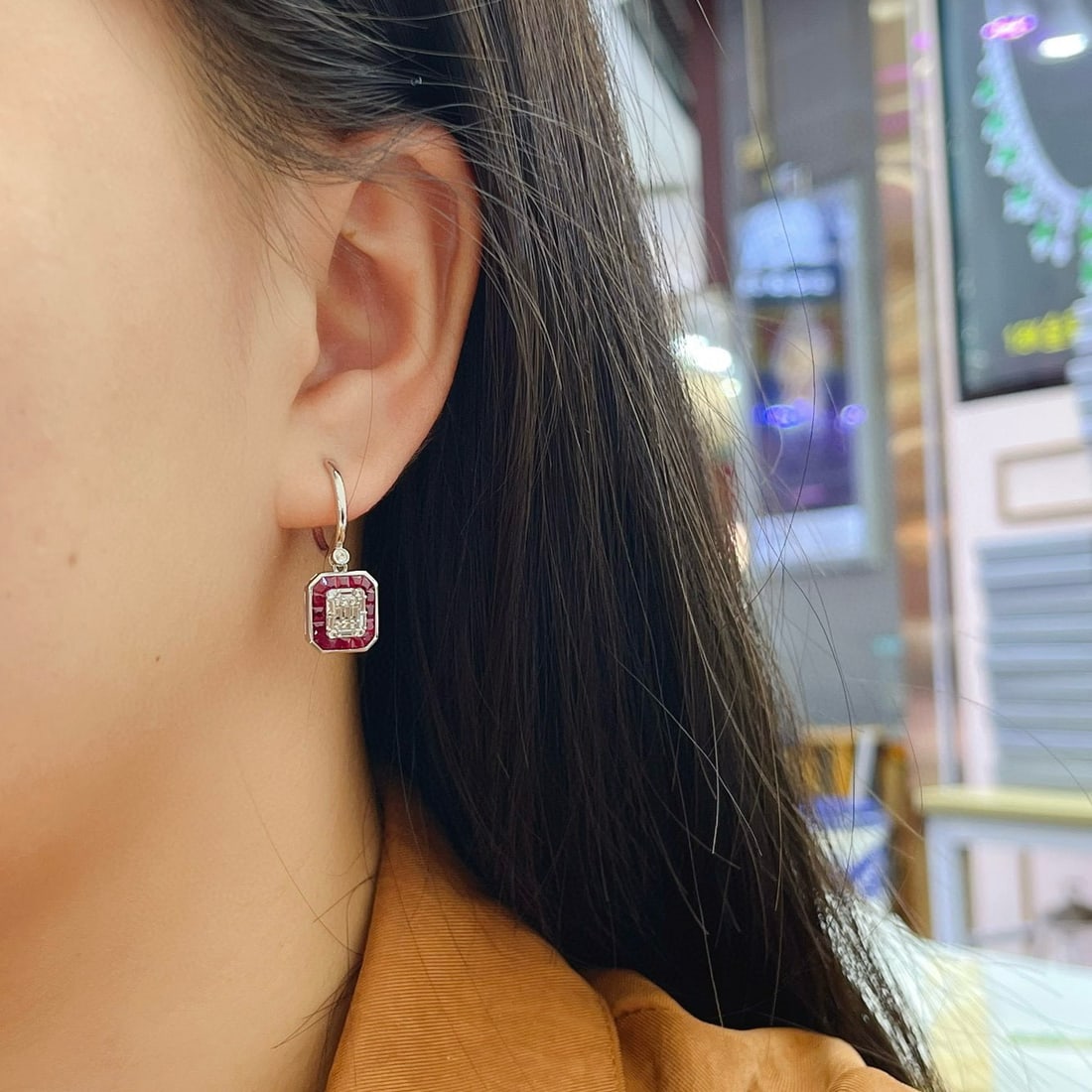 14k Gold 2.65 Ct Vivid Red Natural Ruby & Sapphire Earrings - 7