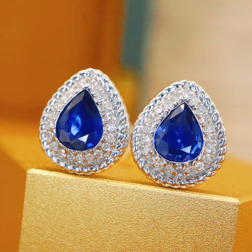 14k Gold 1.25 Ctw Natural Sapphire & Diamond Earrings - 2