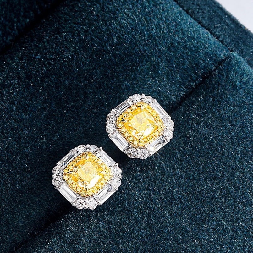 14k Gold 1.67 Ctw Natural Yellow Diamond & Diamond Earrings - 2