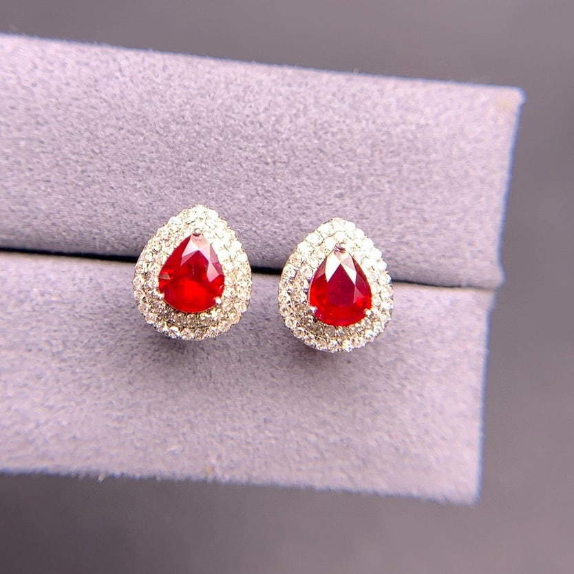 14k Gold 0.94 Ct Natural Ruby & Diamond Earrings - 5