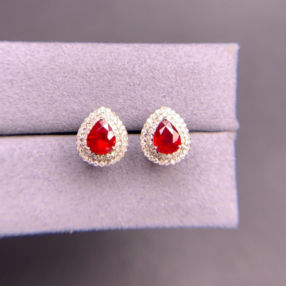 14k Gold 0.94 Ct Natural Ruby & Diamond Earrings - 6