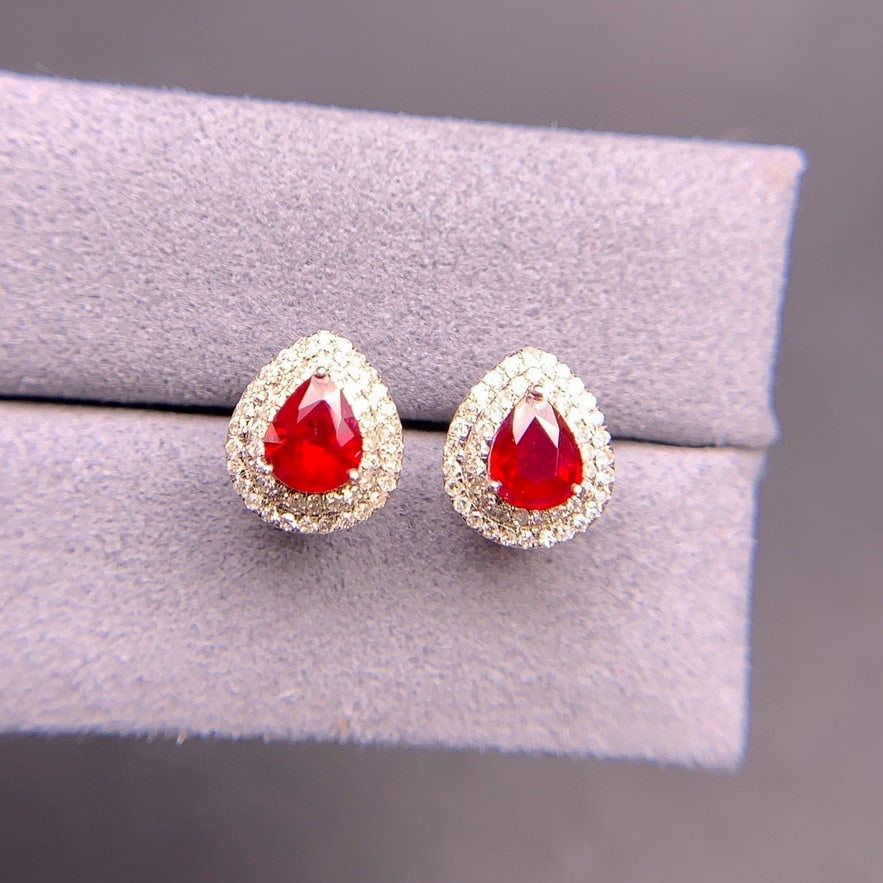 14k Gold 0.94 Ct Natural Ruby & Diamond Earrings - 9