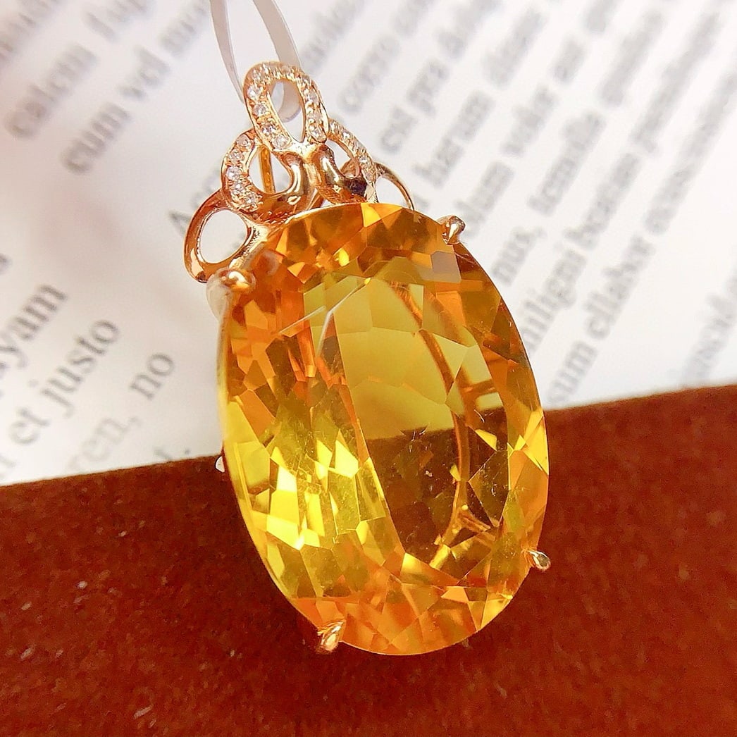14k Gold 26.85 Ct Natural Citrine & Diamond Pendant( Without Chain ) - 3