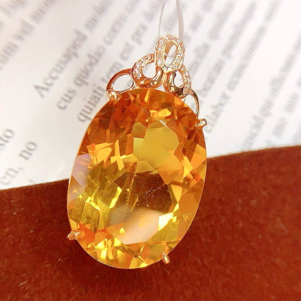 14k Gold 26.85 Ct Natural Citrine & Diamond Pendant( Without Chain ) - 4