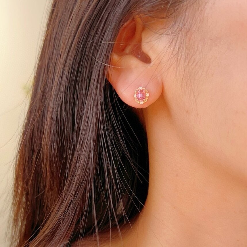 14k Gold 1.48 Ctw Natural Tourmaline & Diamond Earrings - 3