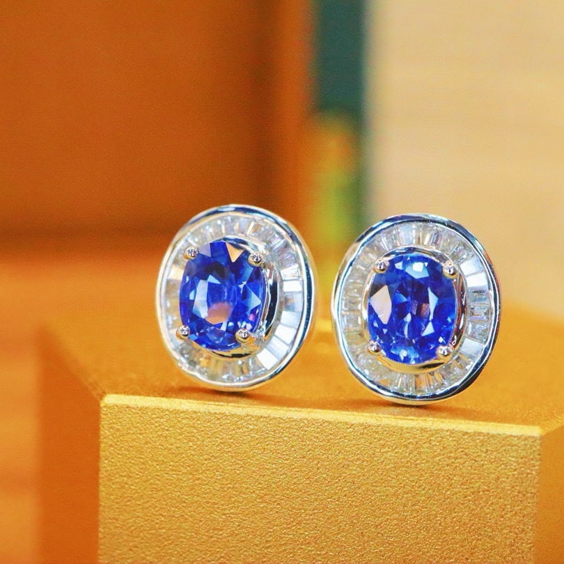 14k Gold 1.33 Ctw Natural Sapphire & Diamond Earrings - 5