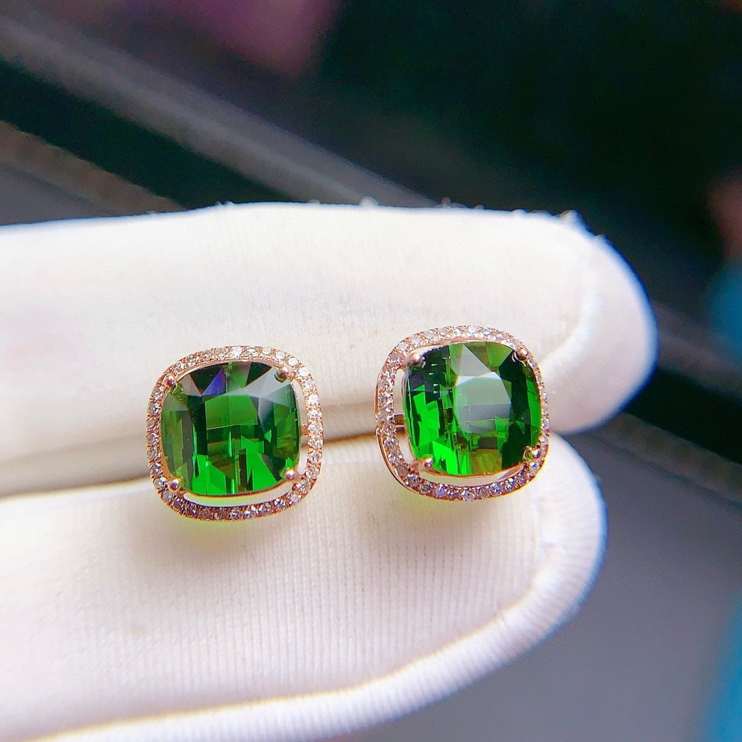 14k Gold 4.1 Ct Natural Tourmaline & Diamond Earrings - 6