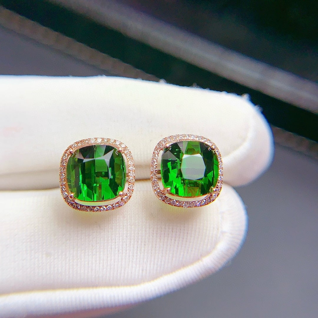 14k Gold 4.1 Ct Natural Tourmaline & Diamond Earrings - 7