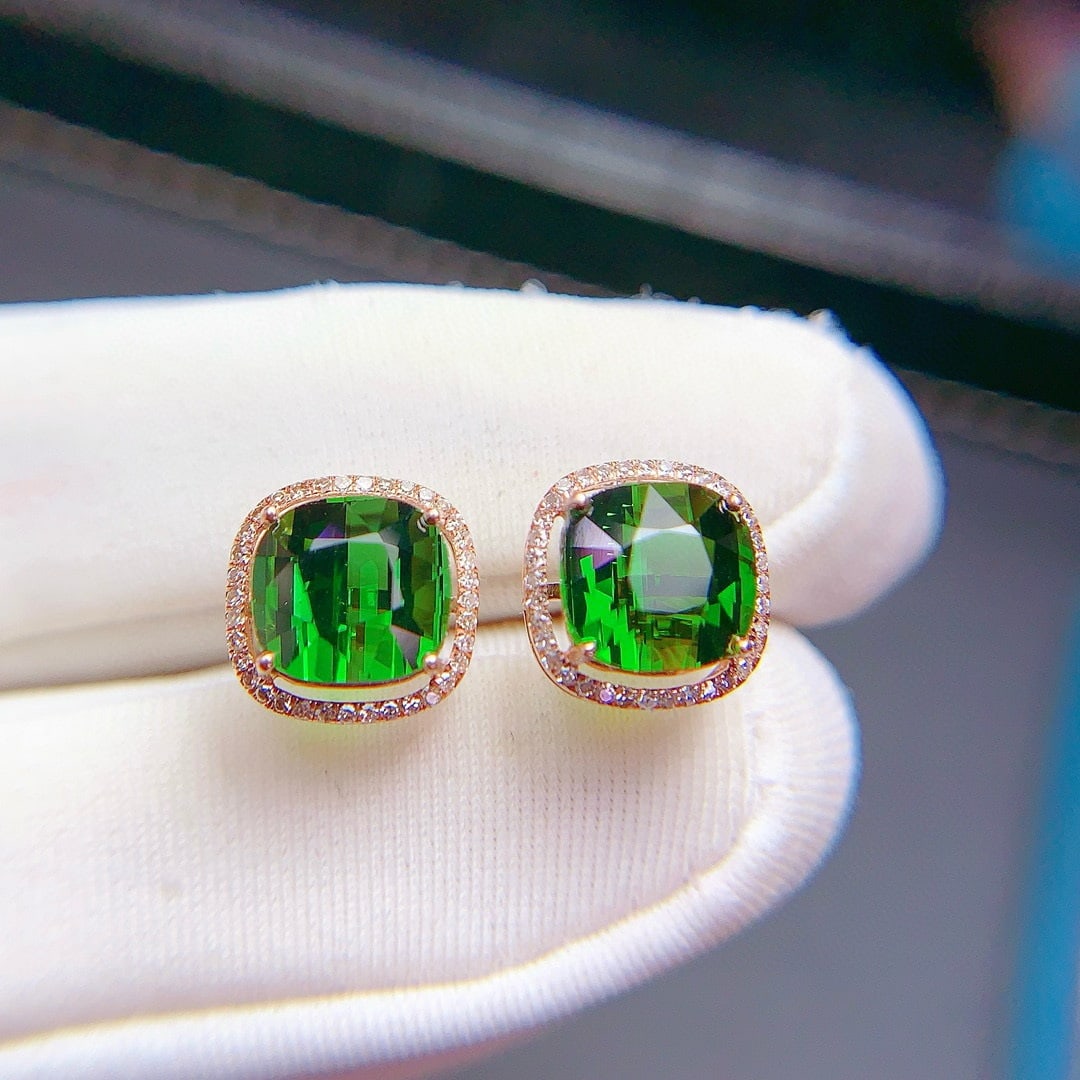 14k Gold 4.1 Ct Natural Tourmaline & Diamond Earrings - 8