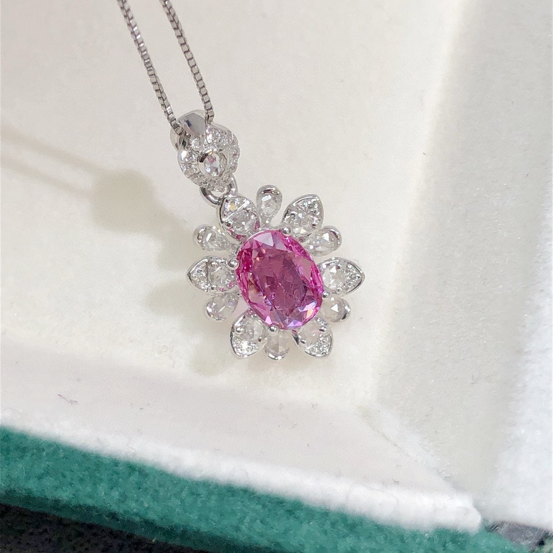 14k Gold 1.44 Ctw Natural Padparadscha Sapphire & Diamond Pendant( Without Chain ) - 4