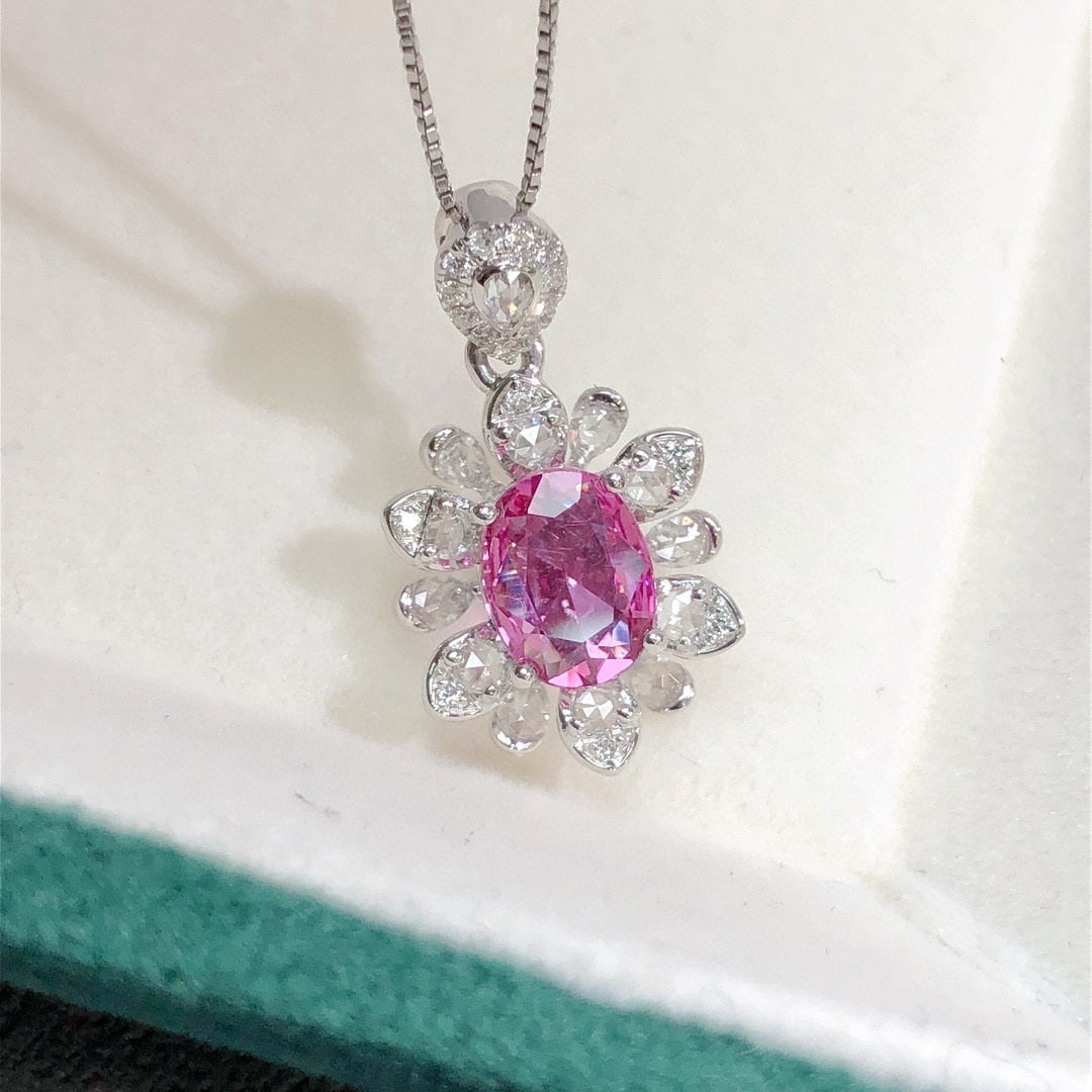 14k Gold 1.44 Ctw Natural Padparadscha Sapphire & Diamond Pendant( Without Chain ) - 6