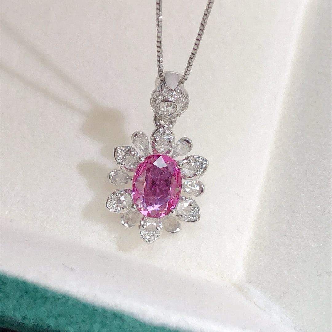 14k Gold 1.44 Ctw Natural Padparadscha Sapphire & Diamond Pendant( Without Chain ) - 7