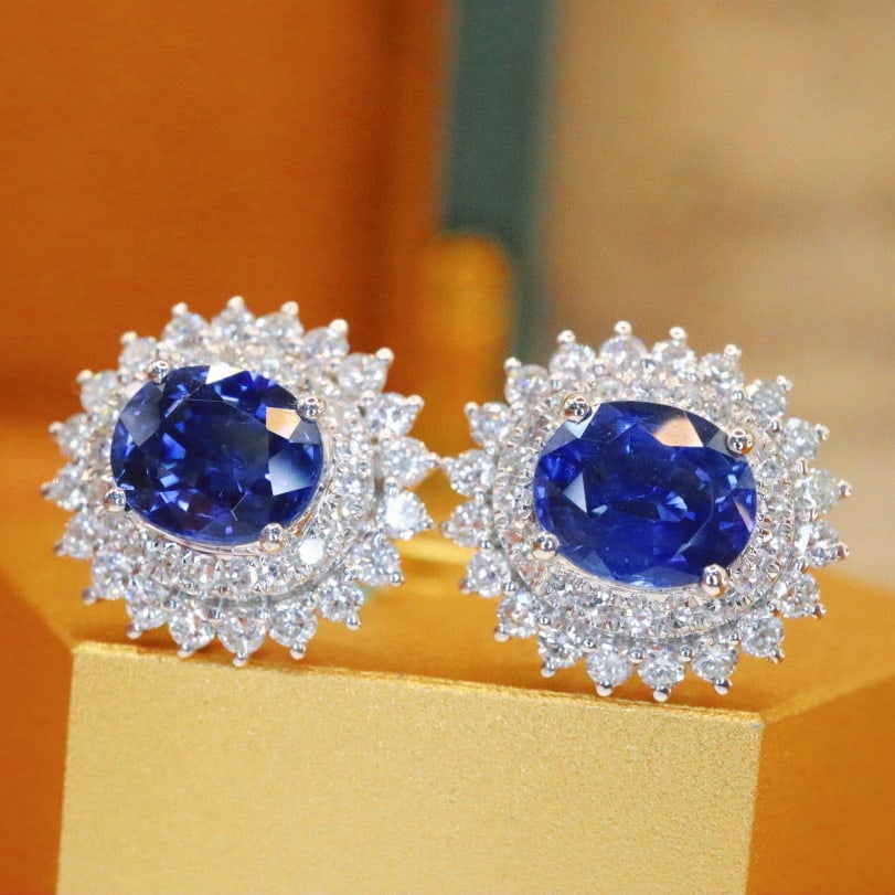 14k Gold 2.44 Ctw Natural Sapphire & Diamond Earrings - 3