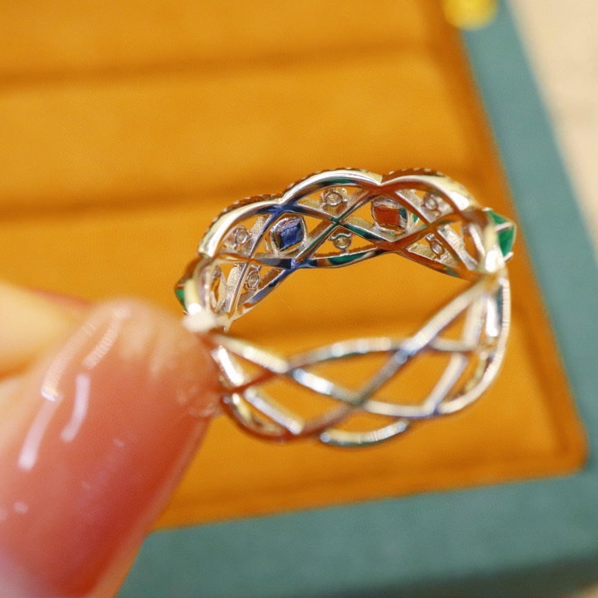 14k Gold 0.82 Ctw Vivid Green Natural Emerald & Diamond Ring - 5