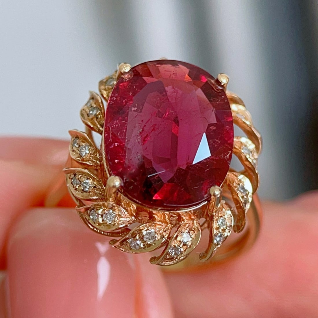 14k Gold 5.5 Ct Natural Tourmaline & Diamond Ring - 5