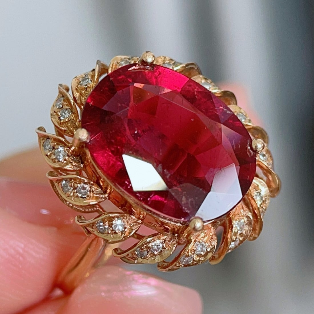 14k Gold 5.5 Ct Natural Tourmaline & Diamond Ring - 6