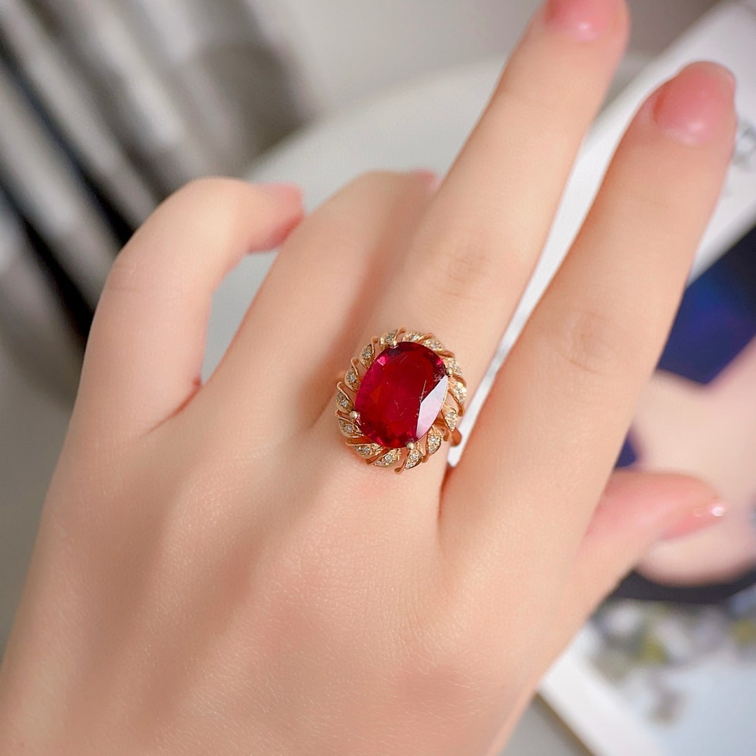 14k Gold 5.5 Ct Natural Tourmaline & Diamond Ring - 7