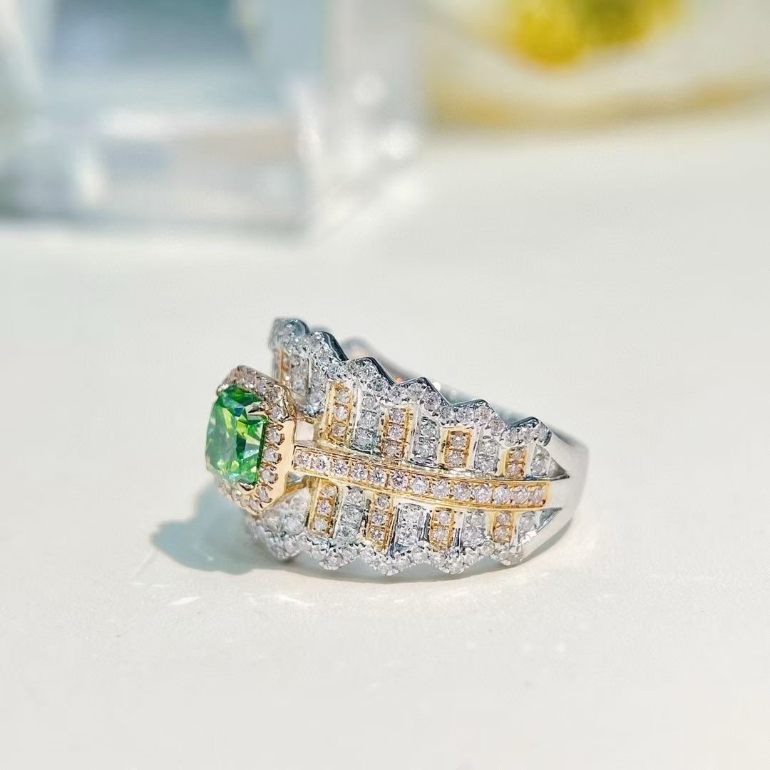 14k Gold 1.71 Ctw Natural Green Diamond & Diamond Ring - 2