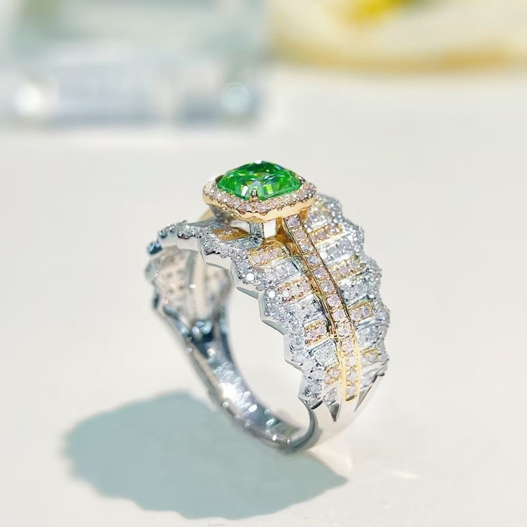 14k Gold 1.71 Ctw Natural Green Diamond & Diamond Ring - 3
