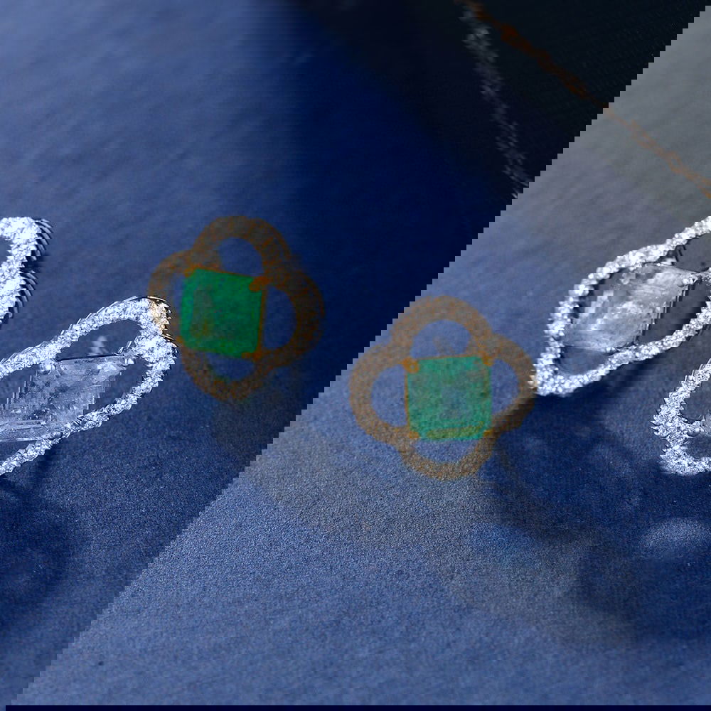 14k Gold 1.65 Ctw Natural Emerald & Diamond Earrings - 2