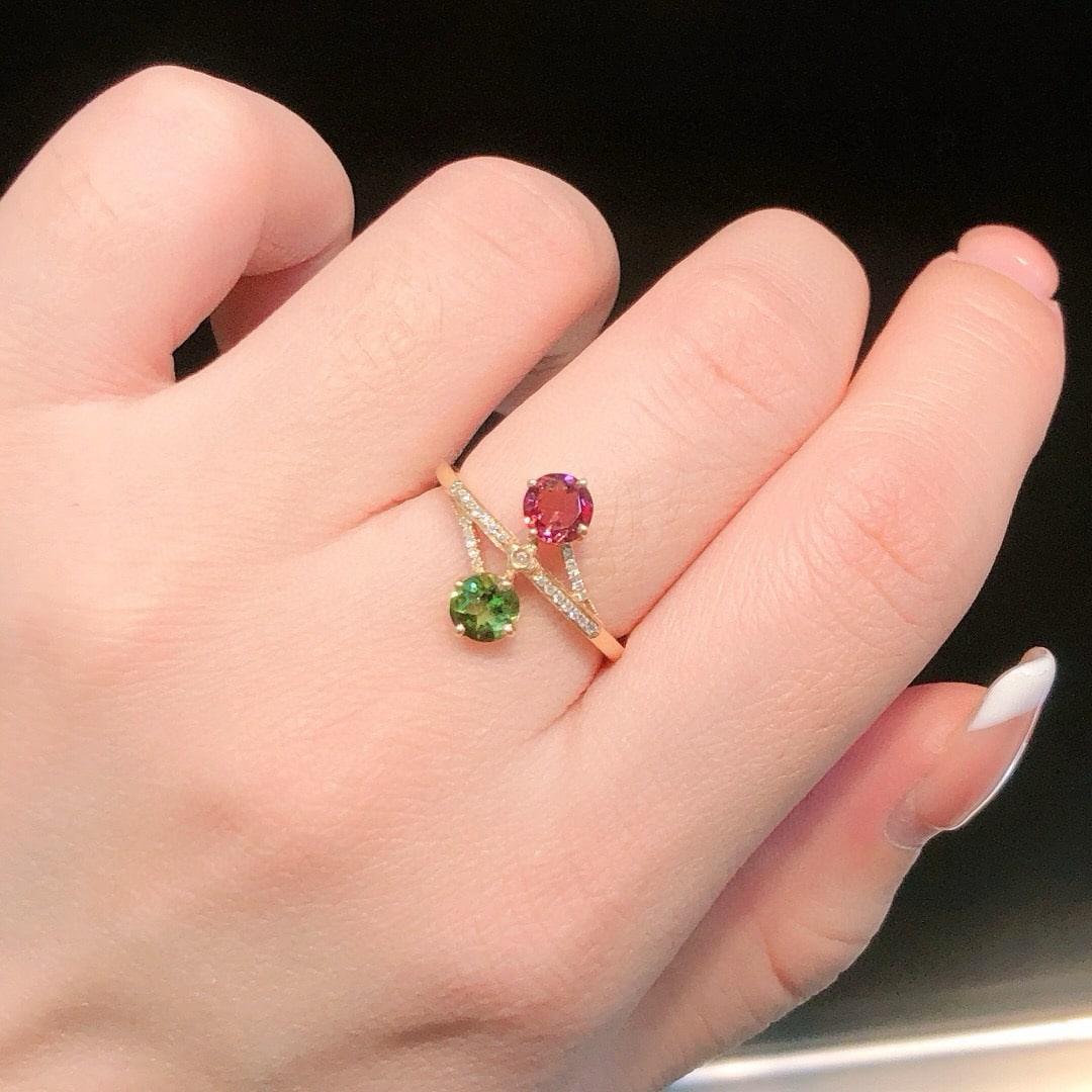 14k Gold 1.20 Ctw Natural Tourmaline & Diamond & Toi Et Moi Ring - 6