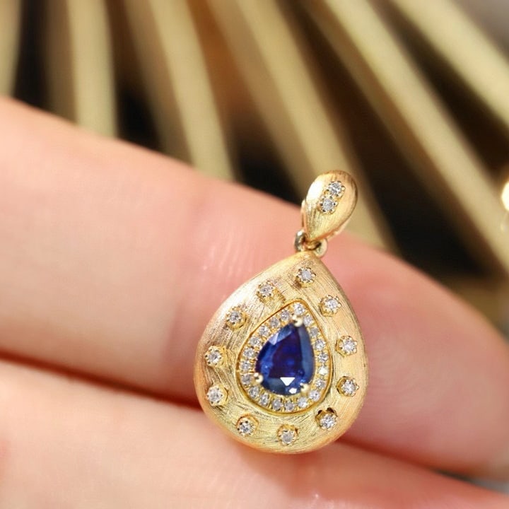 14k Gold 0.48 Ctw Natural Sapphire & Diamond Pendant( Without Chain ) - 2