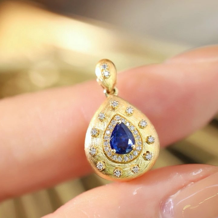 14k Gold 0.48 Ctw Natural Sapphire & Diamond Pendant( Without Chain ) - 3