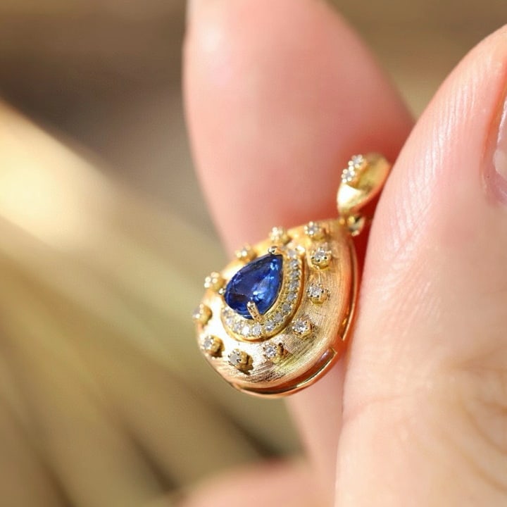 14k Gold 0.48 Ctw Natural Sapphire & Diamond Pendant( Without Chain ) - 4