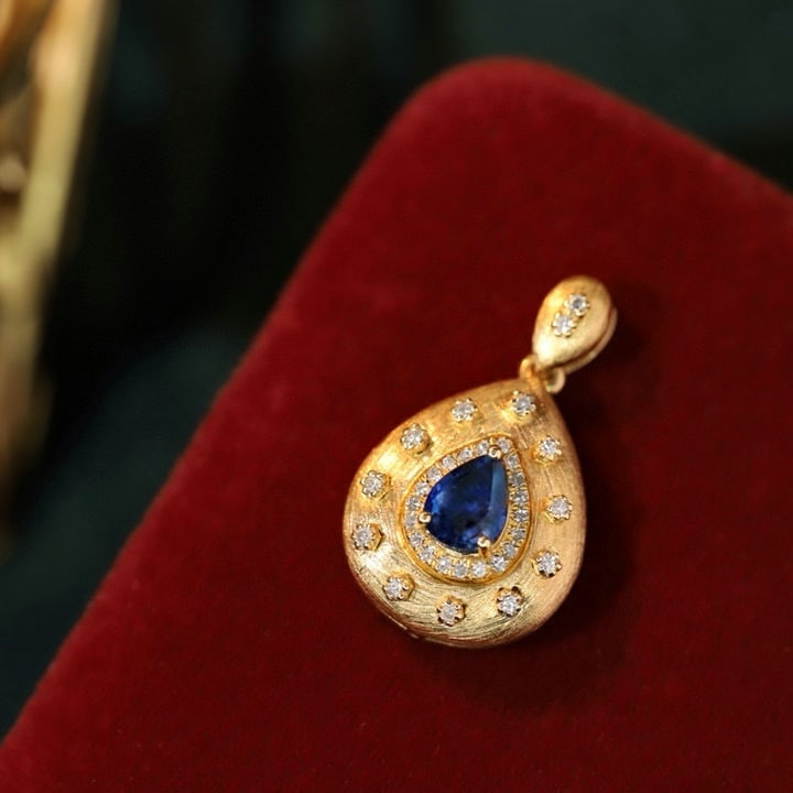 14k Gold 0.48 Ctw Natural Sapphire & Diamond Pendant( Without Chain ) - 5