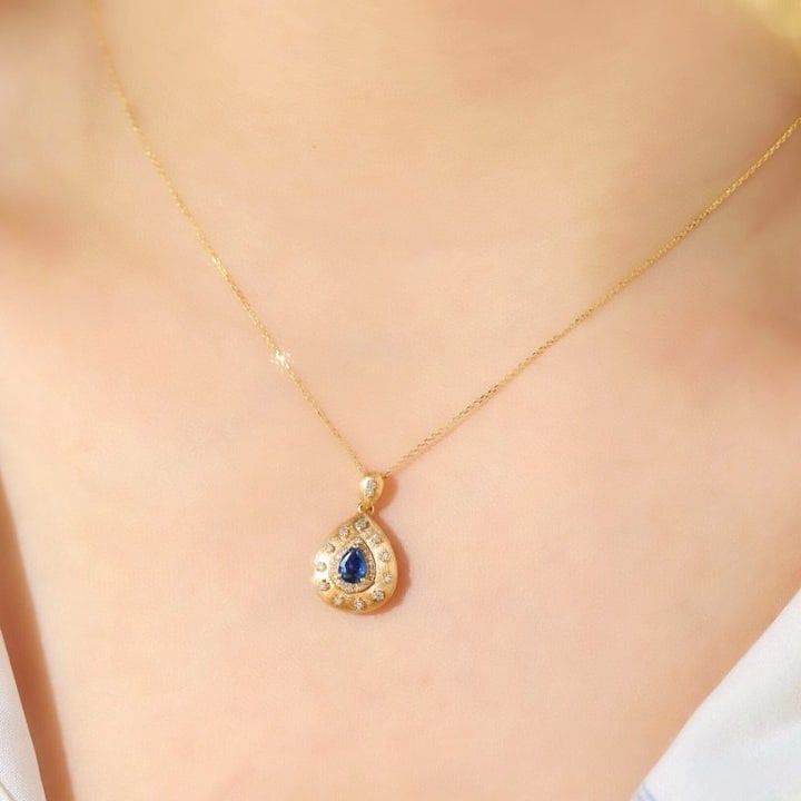 14k Gold 0.48 Ctw Natural Sapphire & Diamond Pendant( Without Chain ) - 6