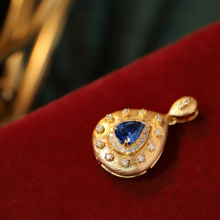 14k Gold 0.48 Ctw Natural Sapphire & Diamond Pendant( Without Chain ) - 7