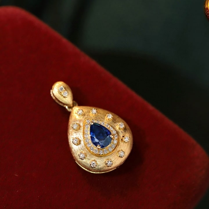 14k Gold 0.48 Ctw Natural Sapphire & Diamond Pendant( Without Chain ) - 8