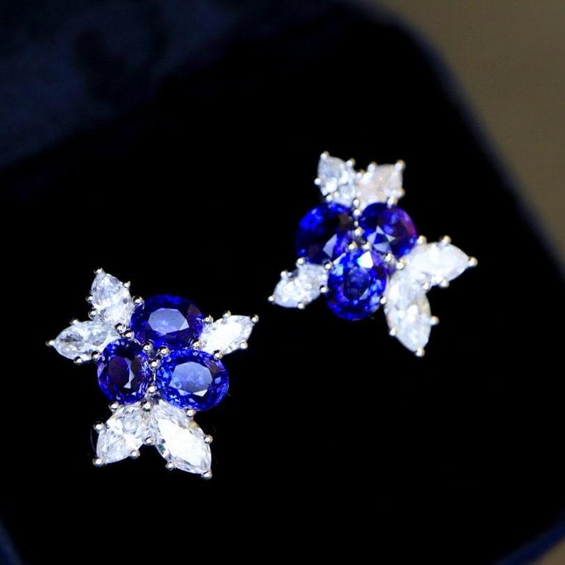 14k Gold 3.80 Ctw Natural Sapphire & Diamond Earrings - 2