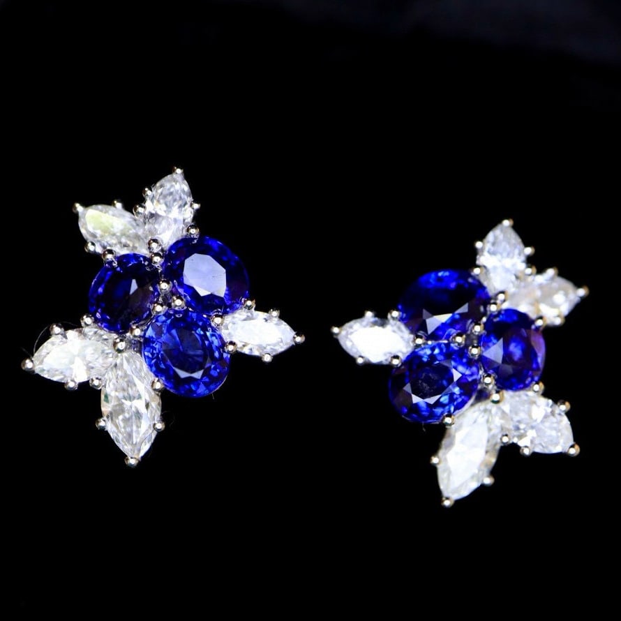 14k Gold 3.80 Ctw Natural Sapphire & Diamond Earrings - 3