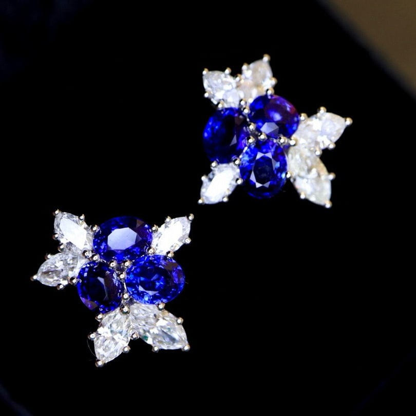 14k Gold 3.80 Ctw Natural Sapphire & Diamond Earrings - 4