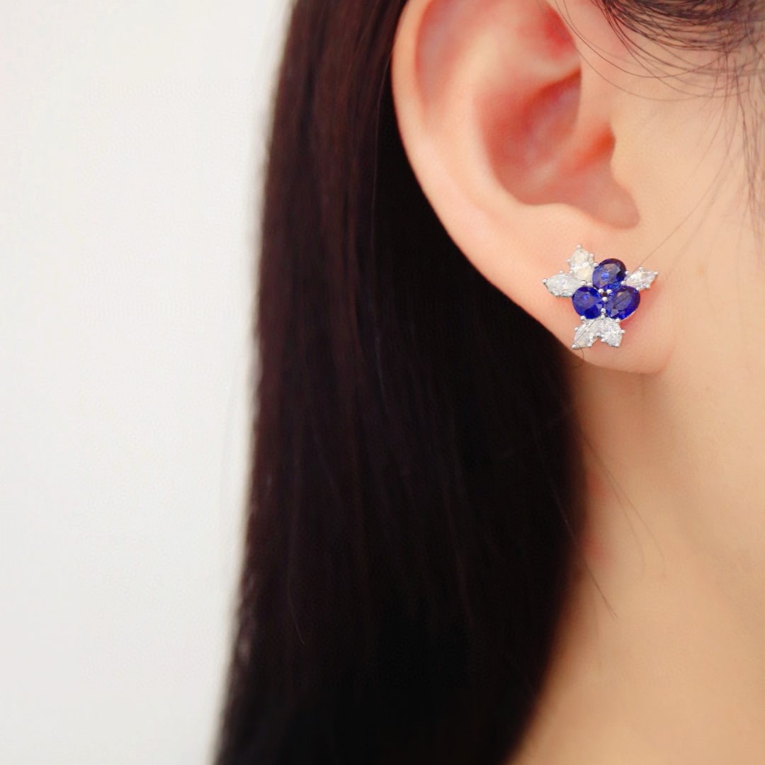 14k Gold 3.80 Ctw Natural Sapphire & Diamond Earrings - 5