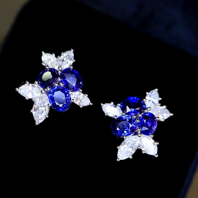 14k Gold 3.80 Ctw Natural Sapphire & Diamond Earrings - 7