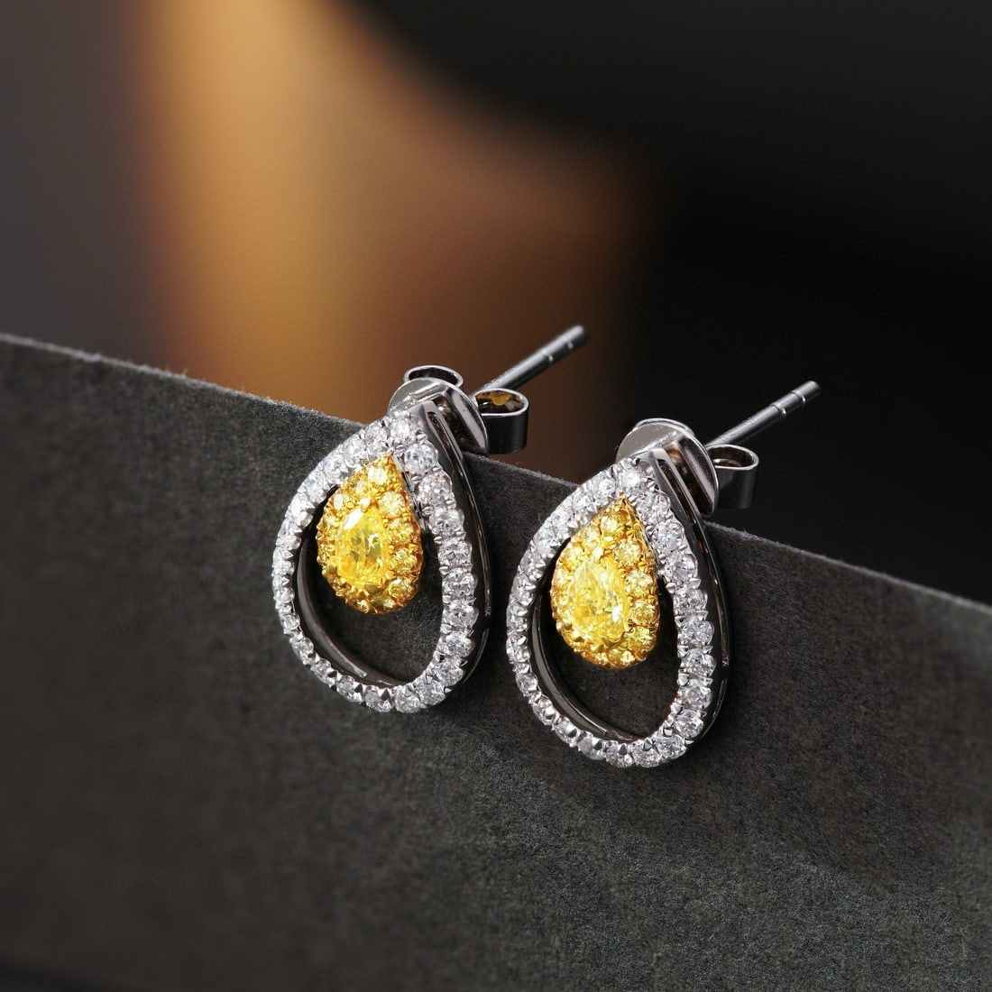 14k Gold 0.58 Ctw Natural Yellow Diamond & Diamond Earrings - 2